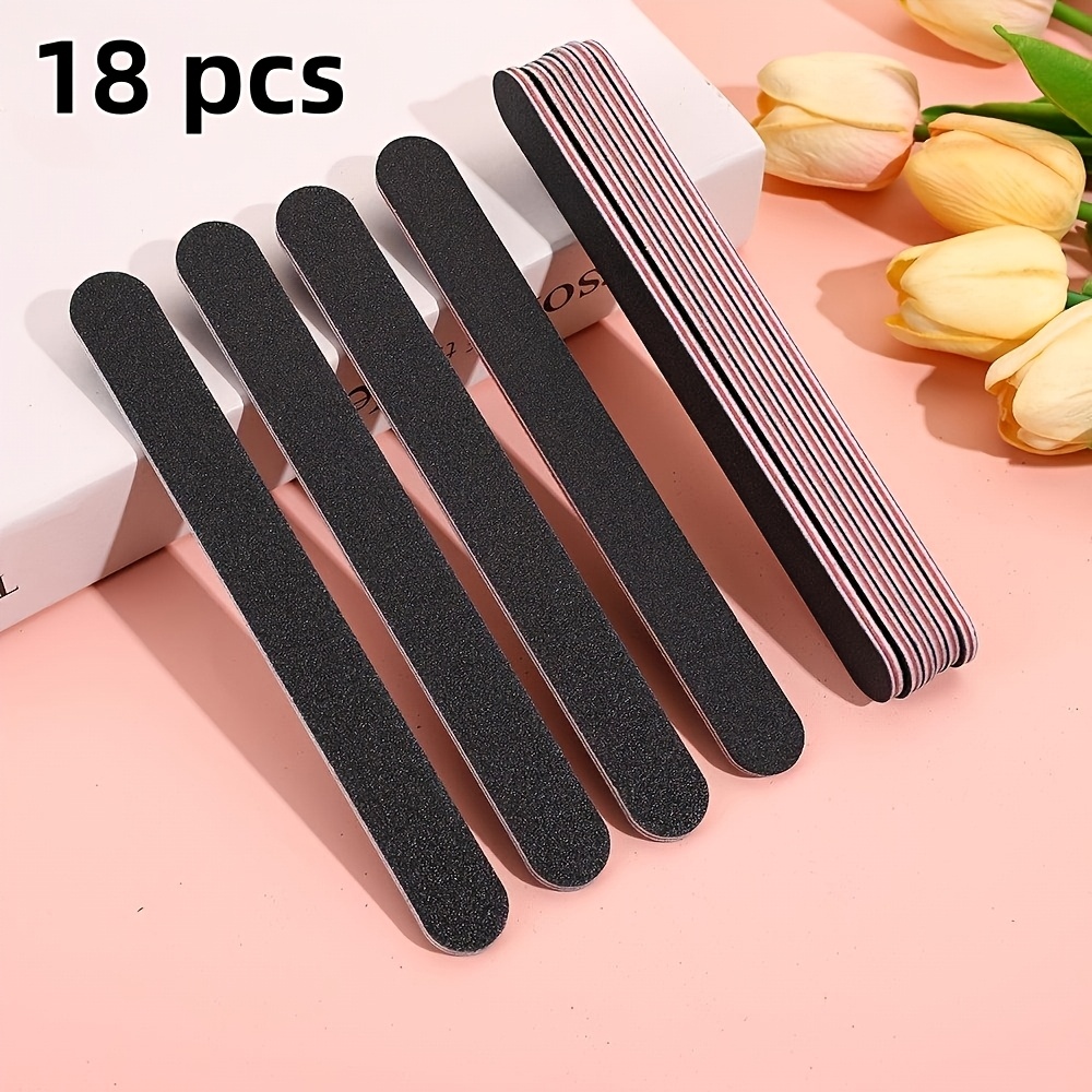 TEMU 18pcs Set Of Professional Facial For Nail Files, 100/180 Grit, Durable Sandpaper, Black Frosted Board For Nail Polishing And Grooming, Washable