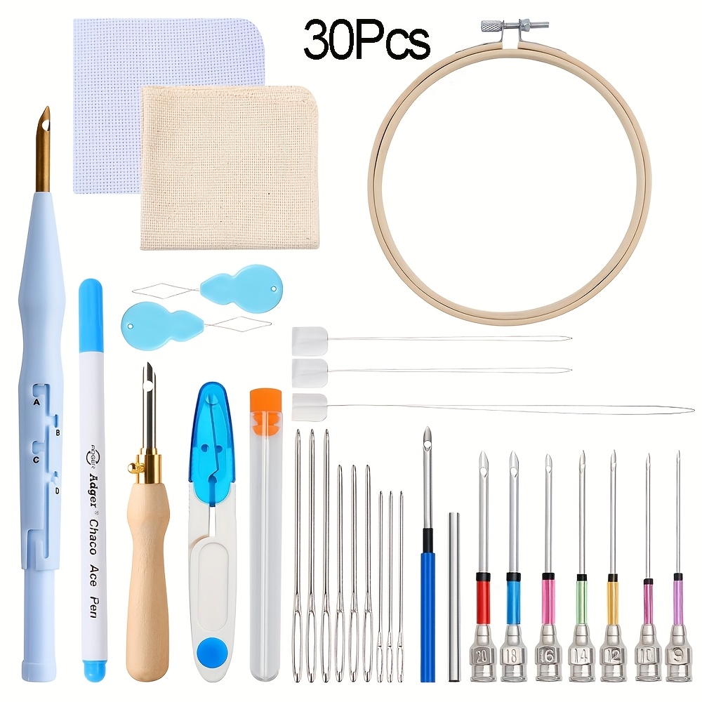 TEMU 30pcs Punch Needle Embroidery Kit, Complete For Needle Punching Includes Punch Needle Tools In Various Sizes, Cross Stitch Tool Embroidery