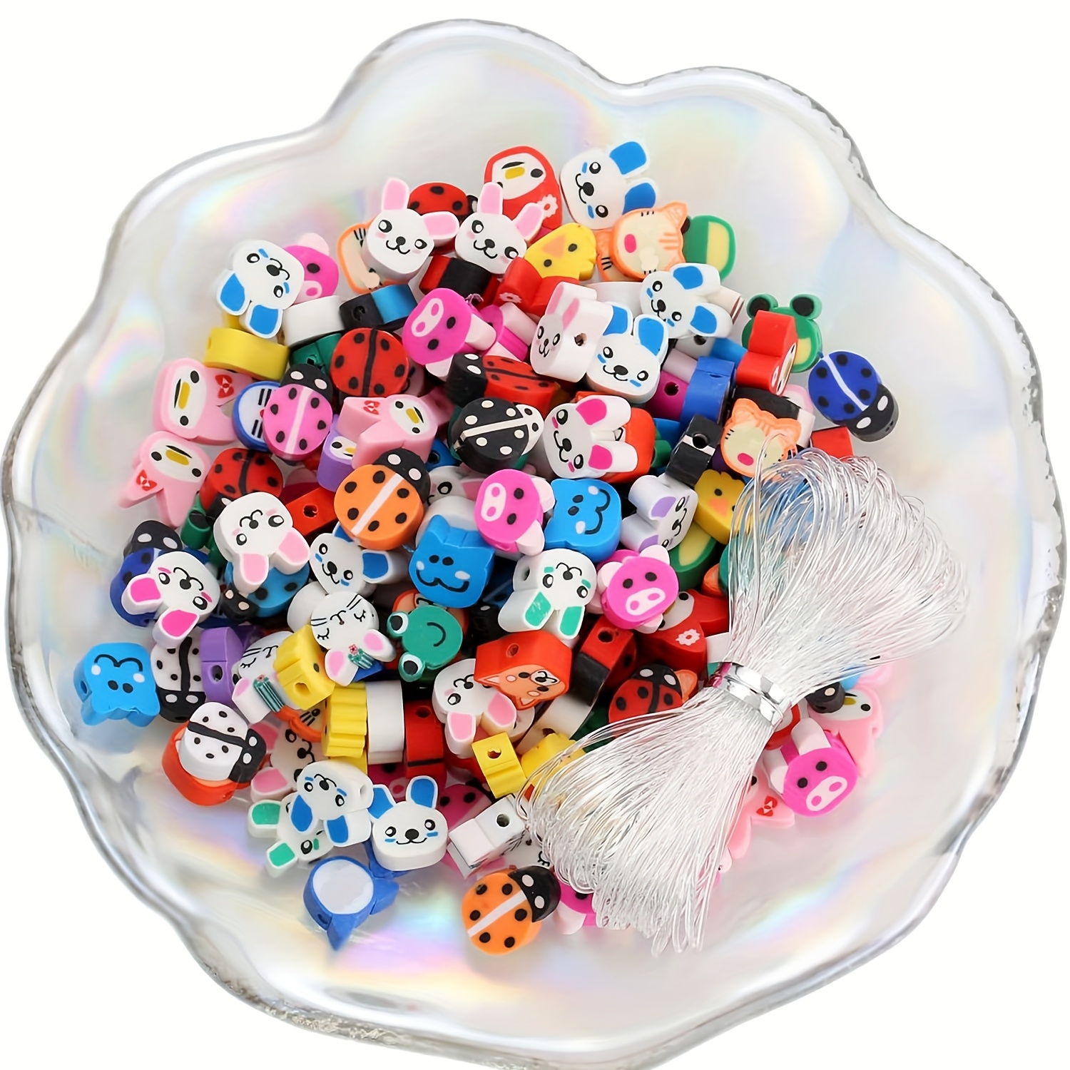 100 Cute Animal Polymer Clay Spacer Beads For Women's Jewelry Making, Including An Elastic For Bracelets, Necklaces, And Earrings (mixed Animal Assortment) Beads & Bead Assortments