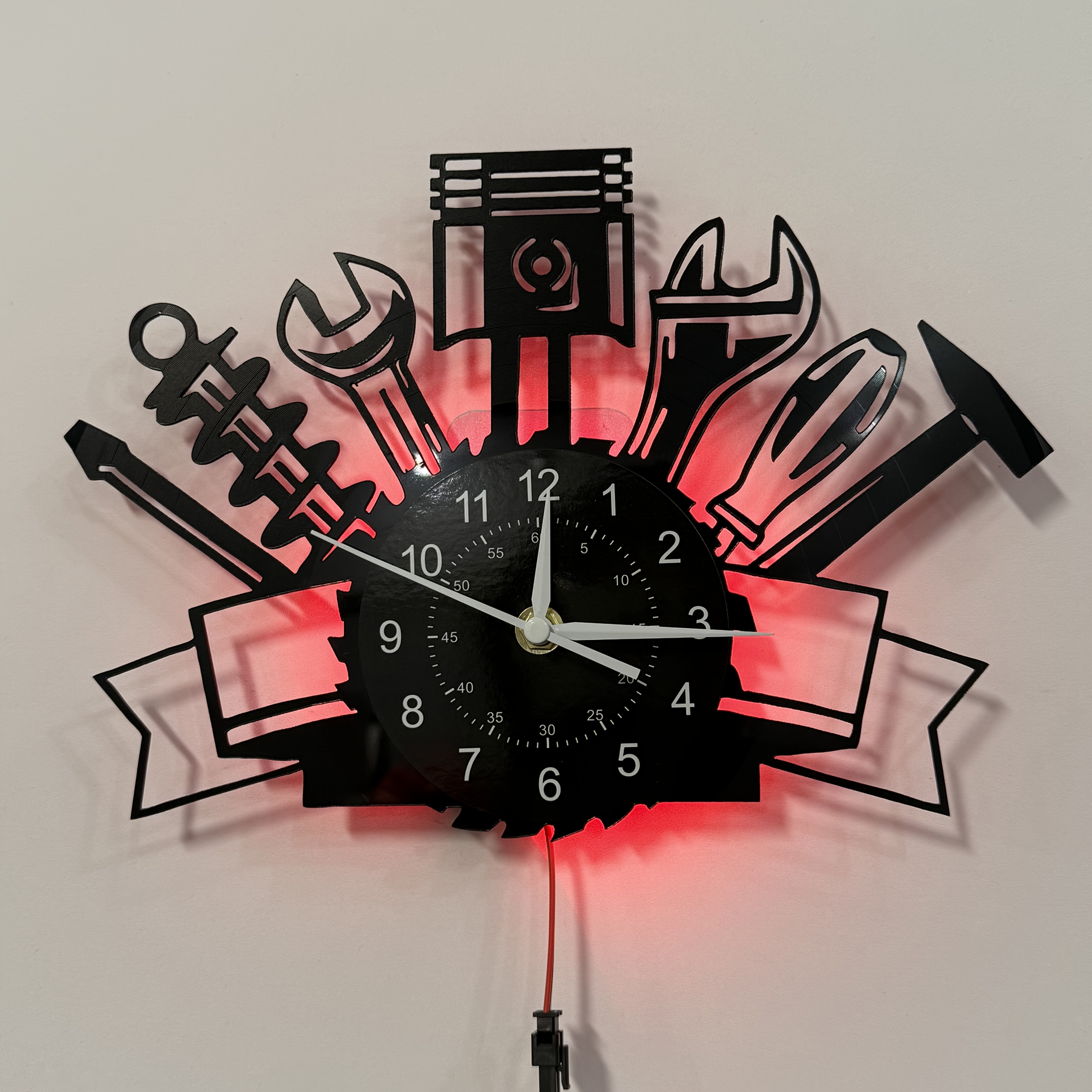 Image of 1pc Record Wall Clock - Silent Non-ticking Tool-themed Art Decor With Wrench & Hammer Design, Rustic Home Decor, Unique Gift For Birthdays (aa Battery Not Included), Wall Clock Living Room