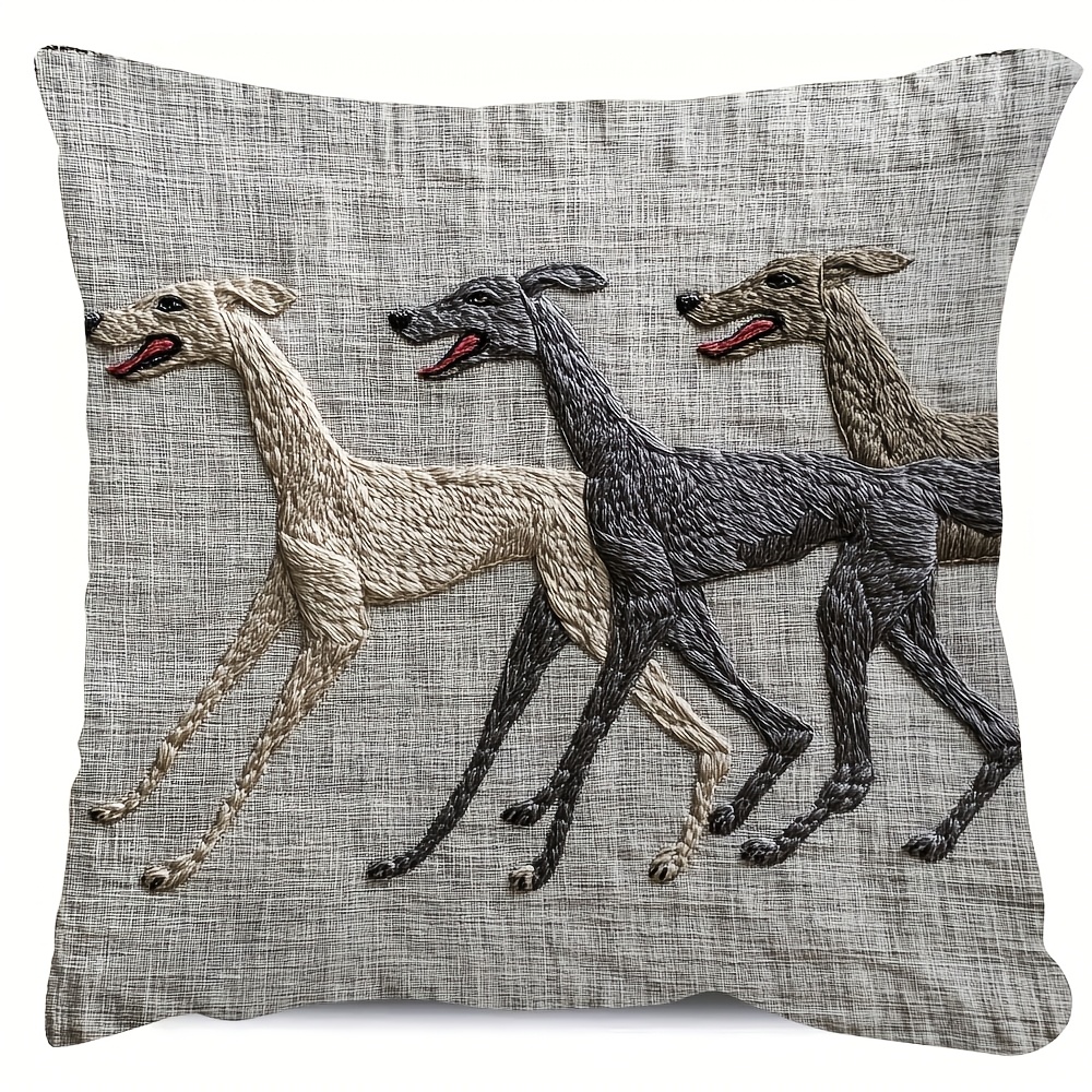 

Greyhound-themed Soft Plush Throw Pillow Cover, 18x18 Inch - Vintage Style, Zip Closure, Hand Washable - Sofa & Home Decor (pillow Not Included)