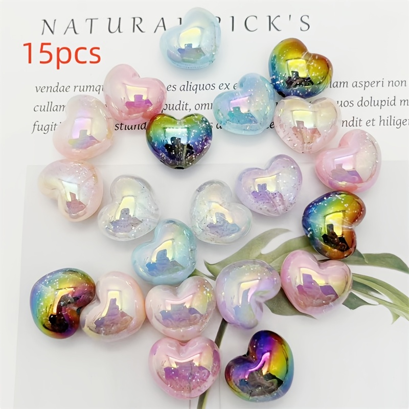 Image of 15pcs Acrylic -plated Two-color Colorful Glitter Silver Powder Chubby Love , Straight Hole String Beads, Mobile Phone Chain Keychain Bag Pendant Beaded Pen Jewelry Making