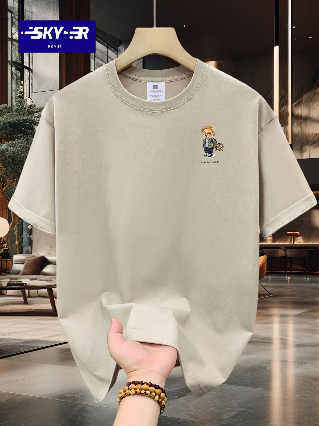 SKY?R Brand Cartoon Print Casual Summer Crew Neck Short Sleeve Drop Shoulder Loose Fit Cotton T-Shirt