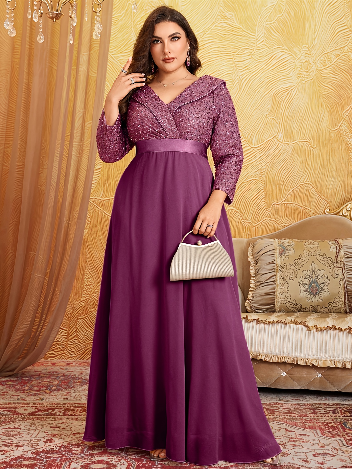  taille - taille - robe longue à sequins et , col , manches 3/4, coupe Détails du produit 7
