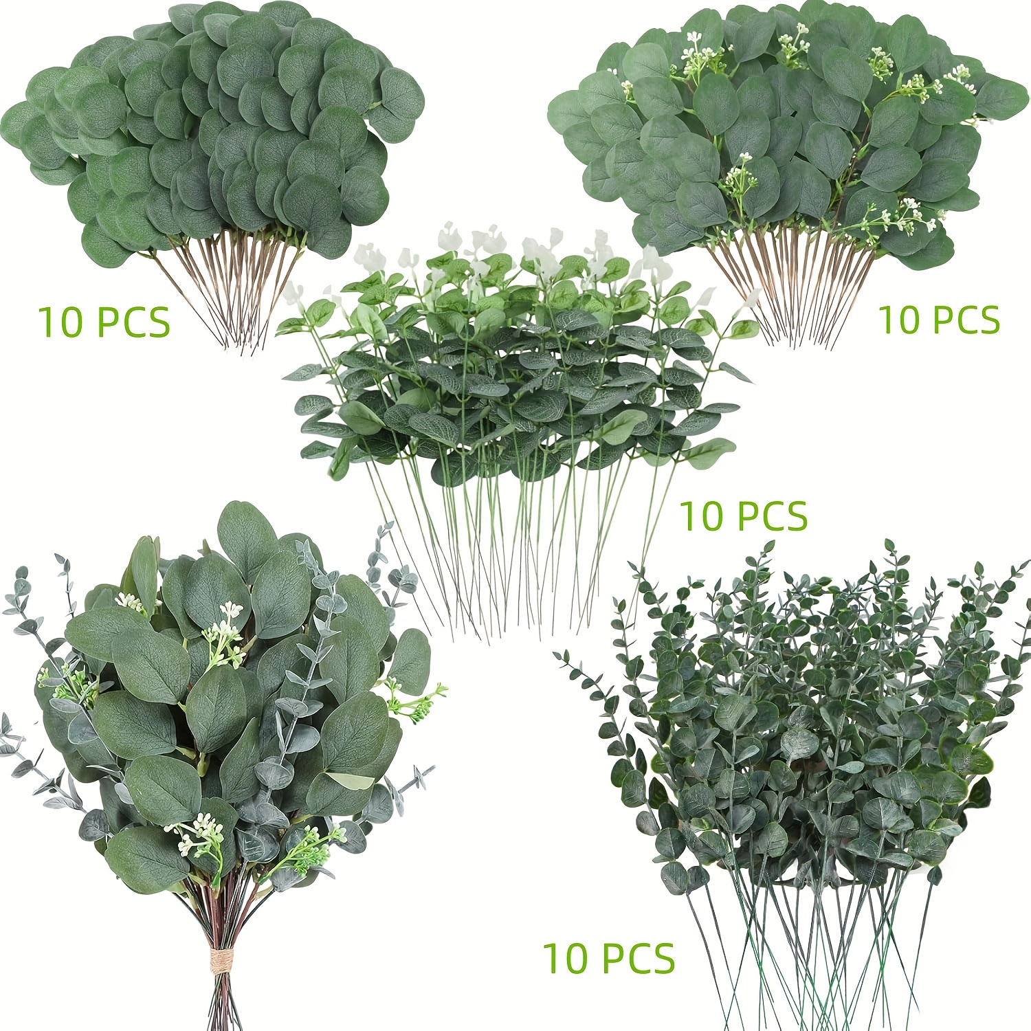 40pcs Mixed Eucalyptus Branches With 4 Varieties, Artificial Silvery Eucalyptus Leaves For Wedding Bouquet Centerpiece Decoration