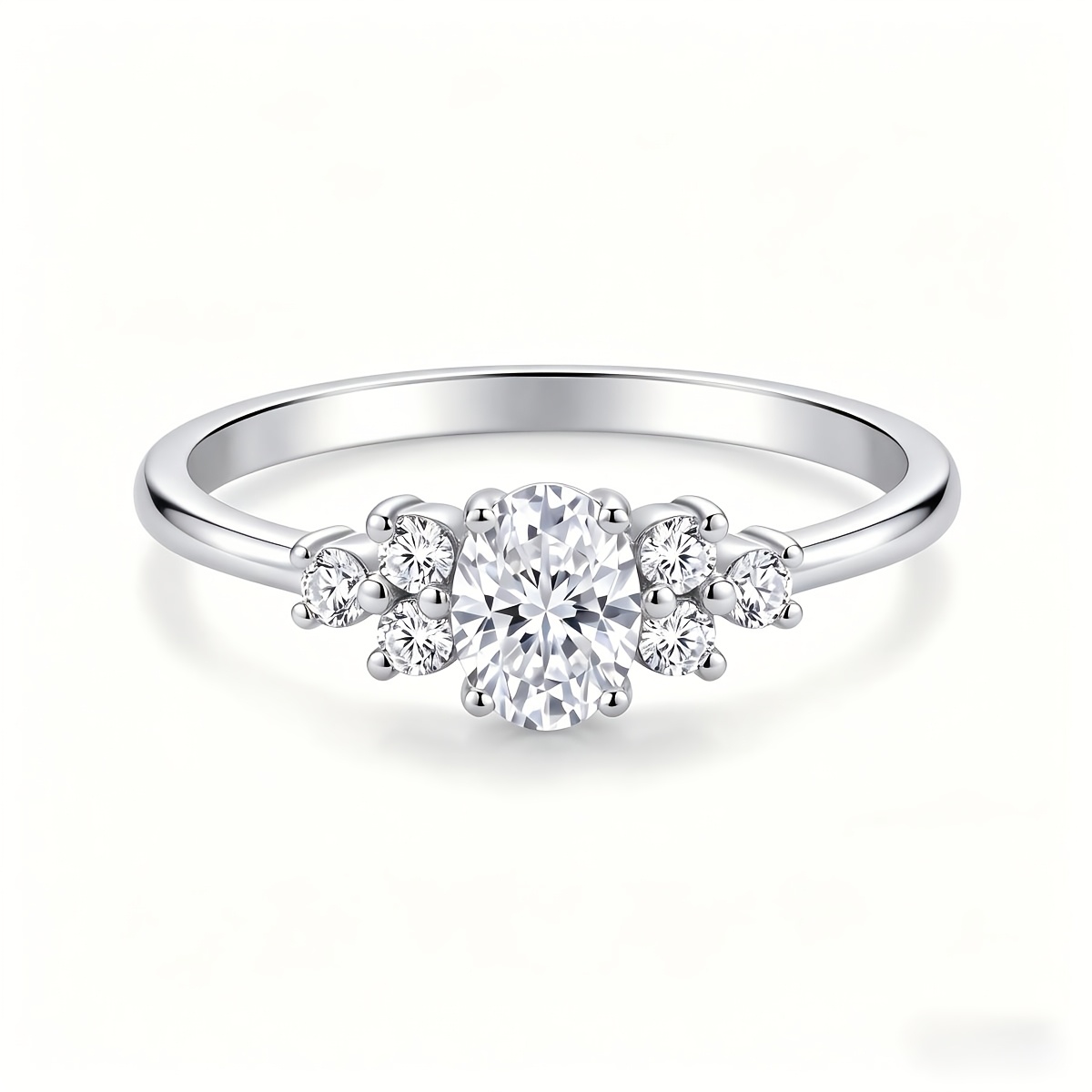 Women's Oval and Small Round Ring, Exquisite Elegant Accessory