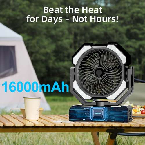 Portable Misting Fan With 6L Bucket & Remote - Rechargeable, 3 LED Lights, Timer