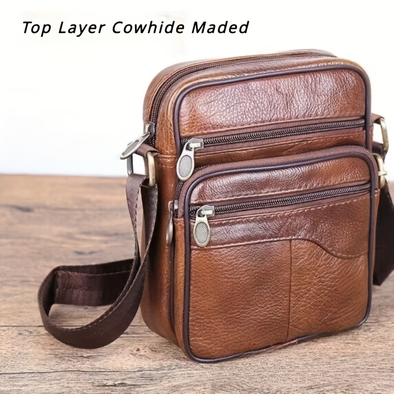 

Retro Multi-layer Genuine Leather Men's Trendy Satchel Bag, Square Crossbody Bag, Top Layer Cowhide Slant Shoulder Bag For Business Commute