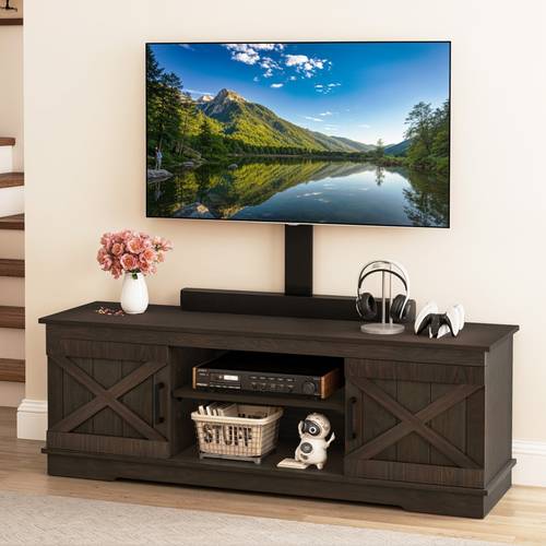 phabules 59inch farmhouse tv stand with mount and storage space for 70 inch tvs media console with adjustable shelves for living room espresso