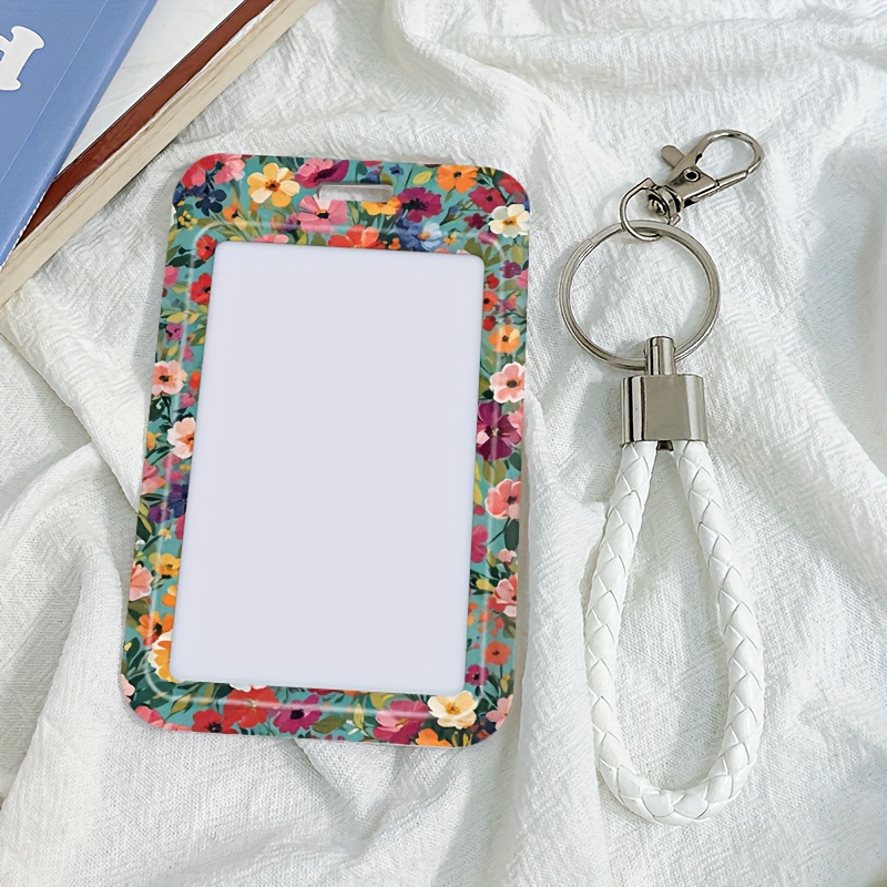 TEMU Vibrant Multicolor Flower Id Card Holder With Retractable Lanyard & Detachable Clip - Durable Plastic- Case For Bus Pass,