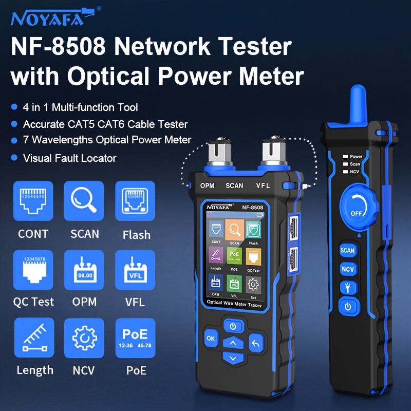 

Noyafa Nf-8508 Network Cable Tester With Optical Vfl, Rj11 Rj45/poe Tester/ Cat6/length Measurement, Telephone Line Meter With Headset, Network Tools