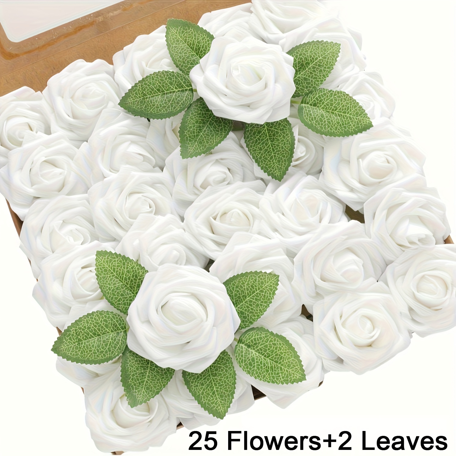 Image of Artificial Flower Rose 27pcs Real Looking Fake Roses 25 Flowers Heads+2 Leaves For Diy Wedding Bouquets Centerpieces Arrangements Party Baby Shower Home Decorations