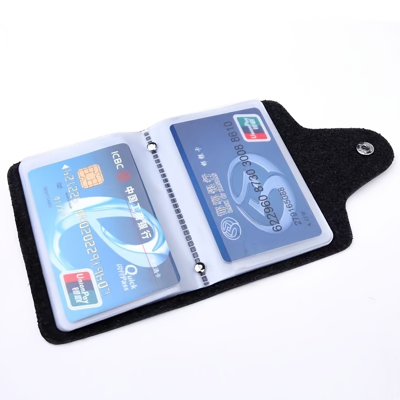 Double Layer Cowhide Synthetic Leather Business Card Holder Wallet with 24  Transparent Slots - Casual Business Card Organizer with Snap Closure