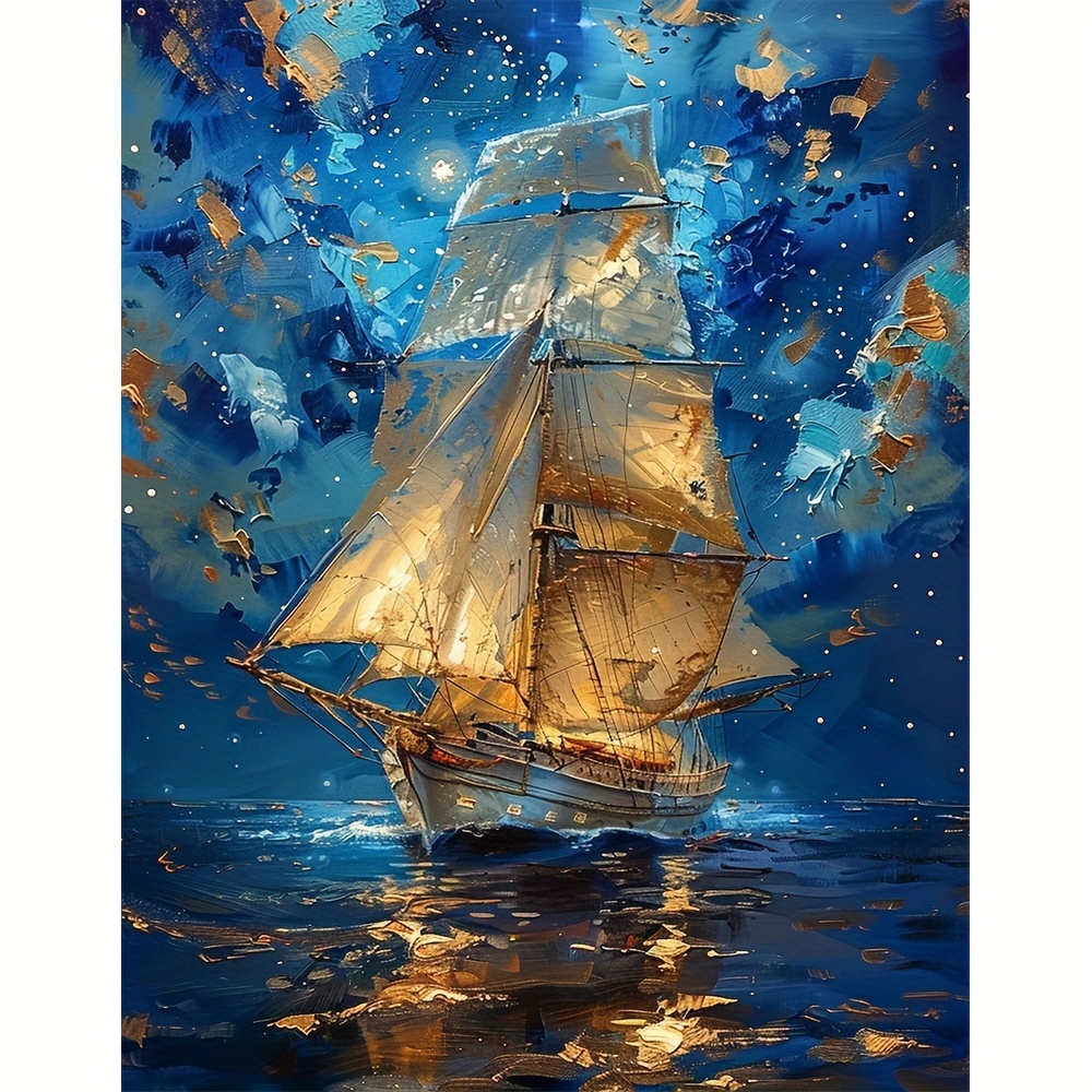 

Ocean Sailboat Diamond Painting Kit, 1pc Diy 5d Round Diamond Embroidery, Acrylic Full Drill Art, Crafting Home Office Wall Decor 15.7x19.7 Inch