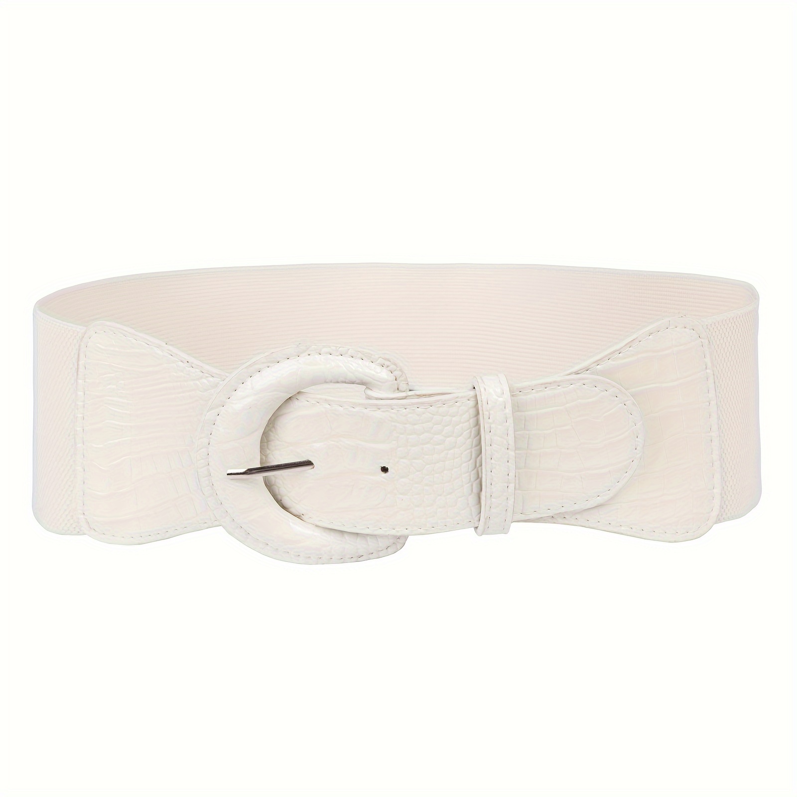 

Pin Buckle White Vintage Wide Stretchy Cinch Belt Faux Leather Buckle Waist Belts Suitable For Women