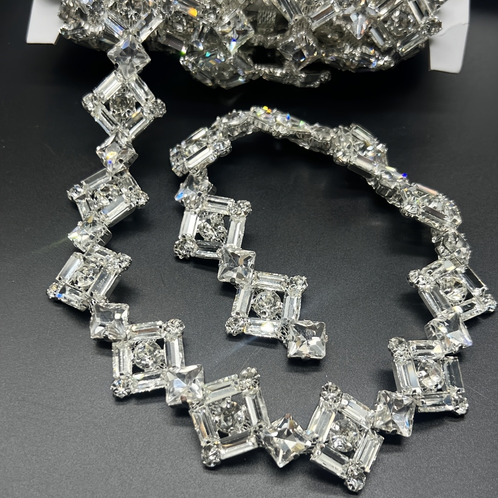 TEMU Catena quadrata da 50cm/90cm in vetro con strass, catena fai da te per borsa, cappello, scarpa, vita per abito da sposa, accessori per costumi ,