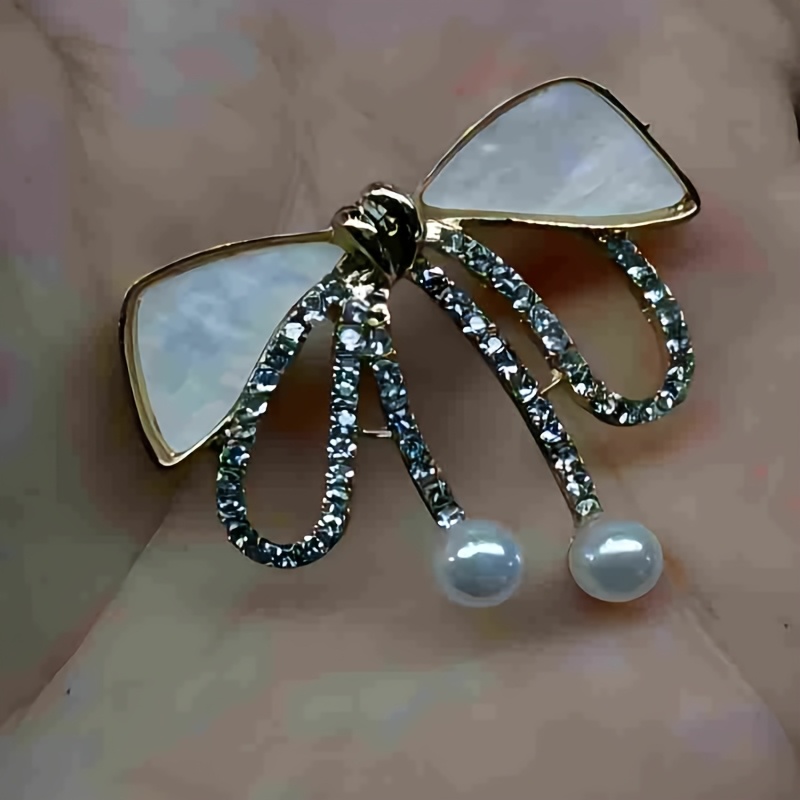 TEMU 1pc Elegant Golden-tone Pearl Bow Brooch Pin – Chic Accessory For Scarves, Sweaters, Blazers & Jackets, Prevents , Stylish & Practical, &
