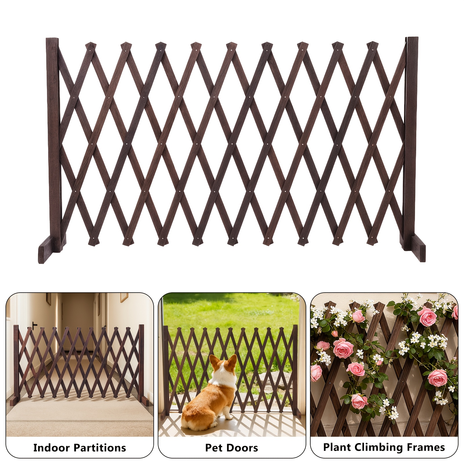 TEMU Barrière Extensible pour Animaux | Paroi Polyvalente Intérieure/Extérieure pour Chiens, Jardins, Balcon & Décoration - Treillis en Bois Durable,