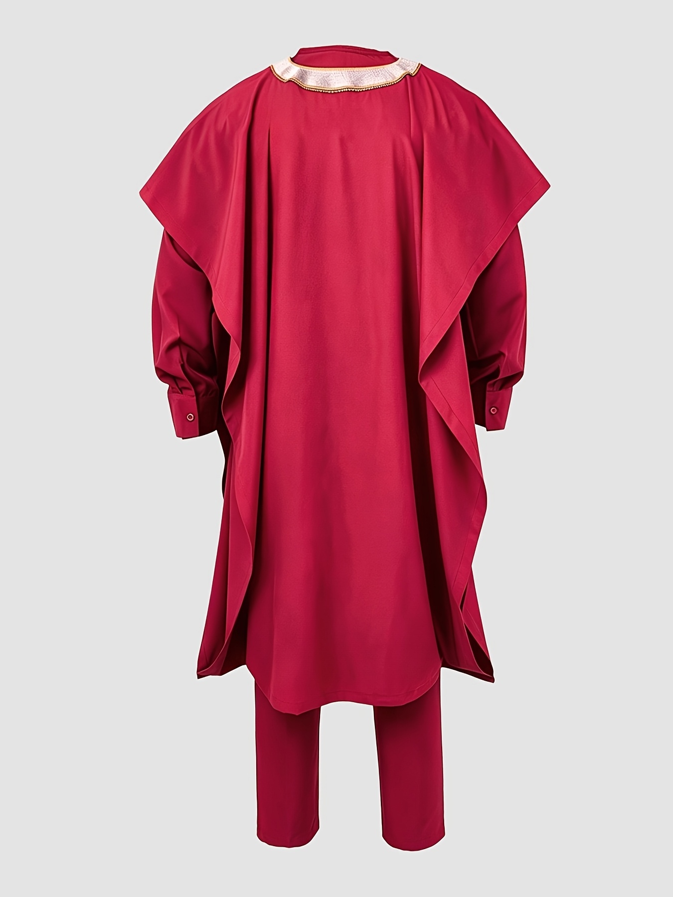 Men's Agbada 3pcs Set, Embroidered Pattern, Crew Neck, Hidden Buttons, Slit Hem with Pockets, Ethnic Pattern Robe, Long-Sleeve Shirt, Drawstring Elastic Waist Pants, Suitable for Banquets, Birthdays, Gatherings, Weddings, Holiday Celebrations, Dates