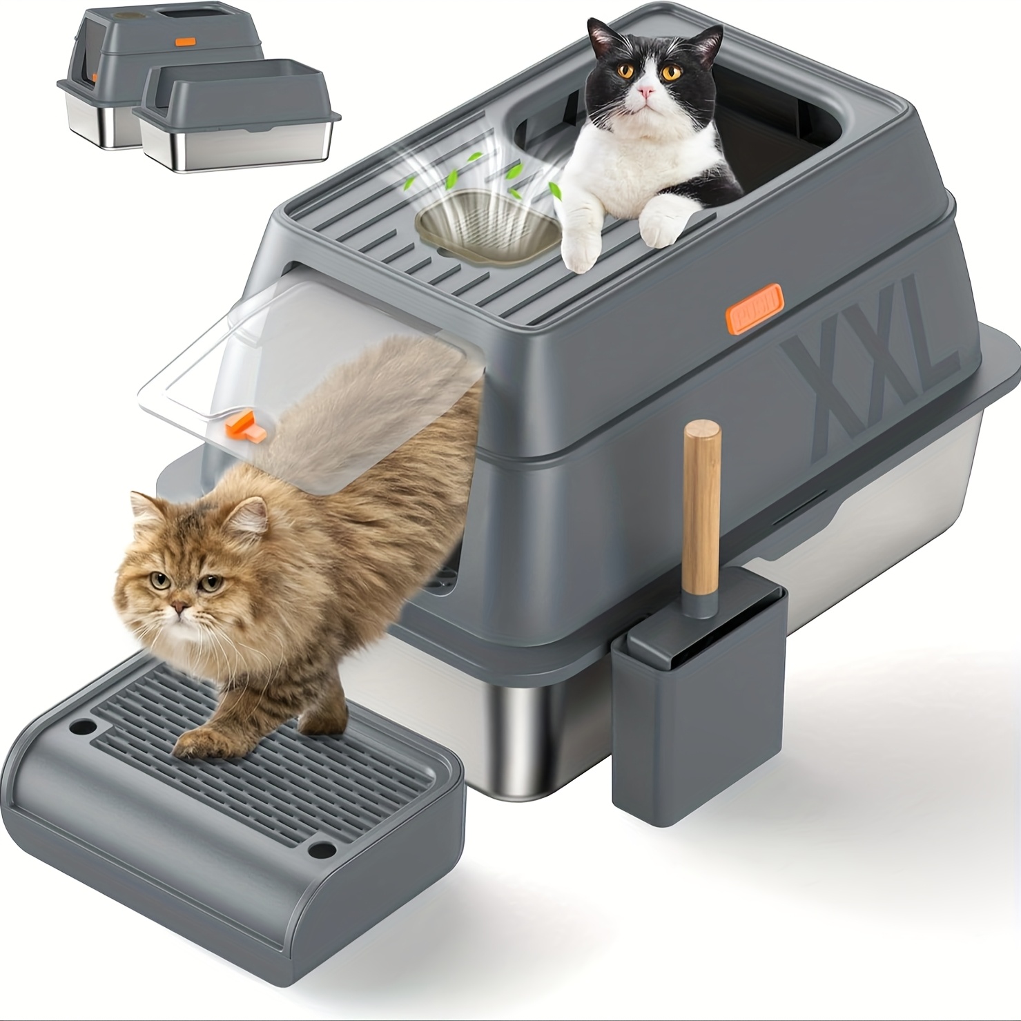 

Stainless Steel Cat Litter Box With Lid, Xl Extra Large Litter Box For , Enclosed Removable Metal Litter Box With High Sided Enclosure & , Anti-leakage, Non-sticky, (grey)