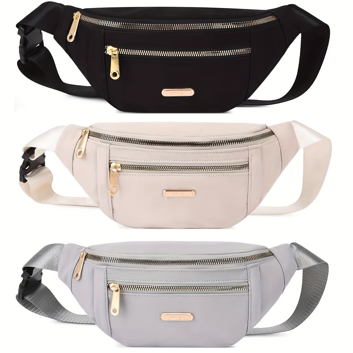 E-shop 3 Stück Damen Leichte Nylon Gürteltaschen – Verstellbarer Riemen, Reißverschluss, Großes Fassungsvermögen für Laufen, Wandern & Reisen –