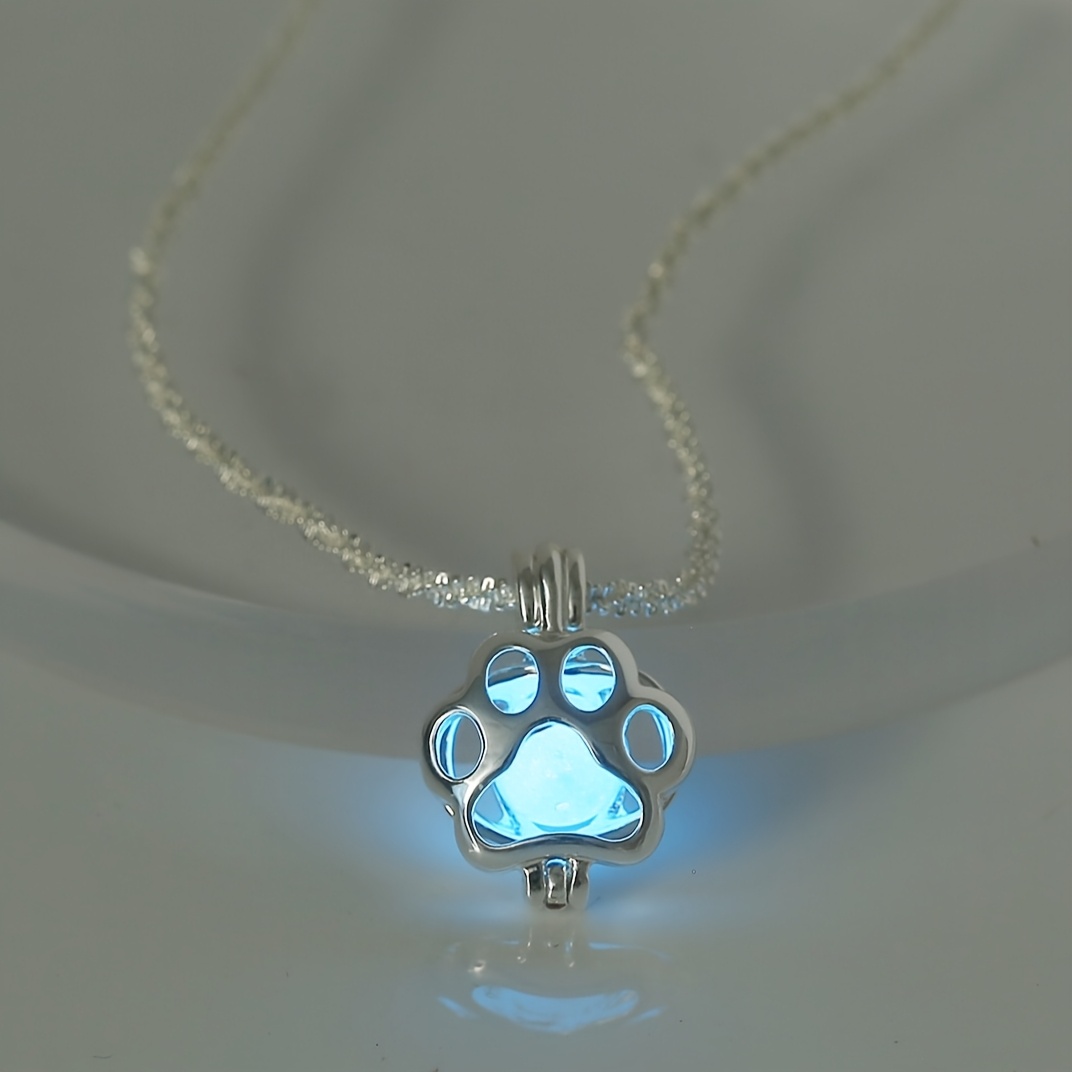 Image of 1pc Cute Hollow Dog Paw -the-dark Pendant Necklace, Daily Party Gathering Wear (this Product Is -the-dark, Will Not Glow Before Absorbing Light, Needs To Be To Light Up)