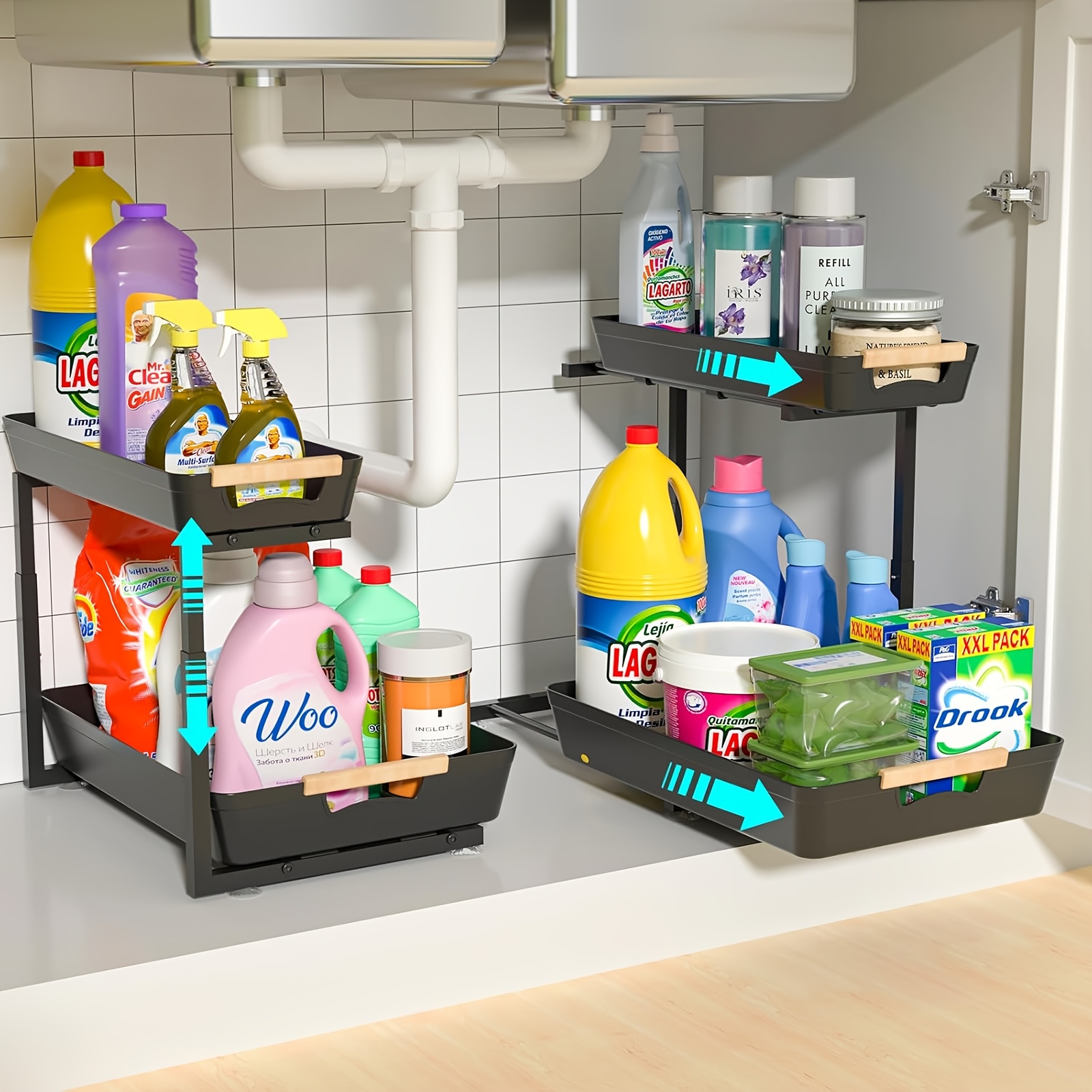 2 Pack Sink Organizer 2 Tier Bathroom Cabinet Organizer