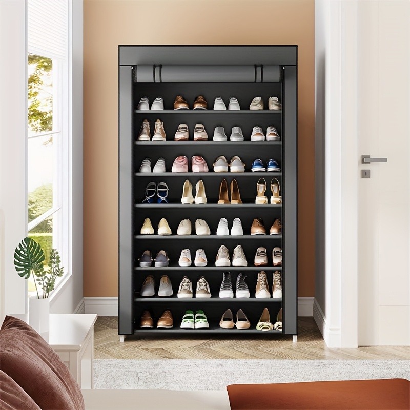 

Space-saving 9-tier Shoe Rack With Dustproof Cover - Large Capacity, Organizer For Home, Dorms & Rental Houses, Shoe Storage Organizer