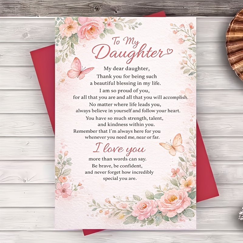 TEMU 1pc Greeting Card To My Daughter Greeting Card Floral Design Inspirational Message For Birthday Graduation Mothers Day From Mom Or Dad Flat Card