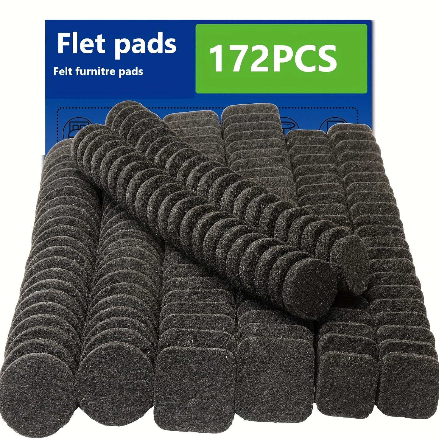 E-shop 172 Stück Filz Möbel Pads, Schwarze Filz Möbel Pads, Schutz für Hartholzböden Anti-Kollisions Pads, Runde Quadratische Schutz Pads, Anti-Kratz