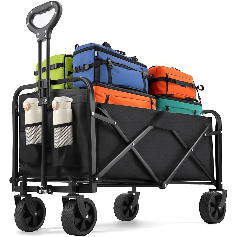 TEMU 2026 Upgraded Heavy Duty Folding Wagon Cart, Large Capacity Utility Wagon With Wheels, Portable Collapsible Wagon For Camping, Beach, Garden,