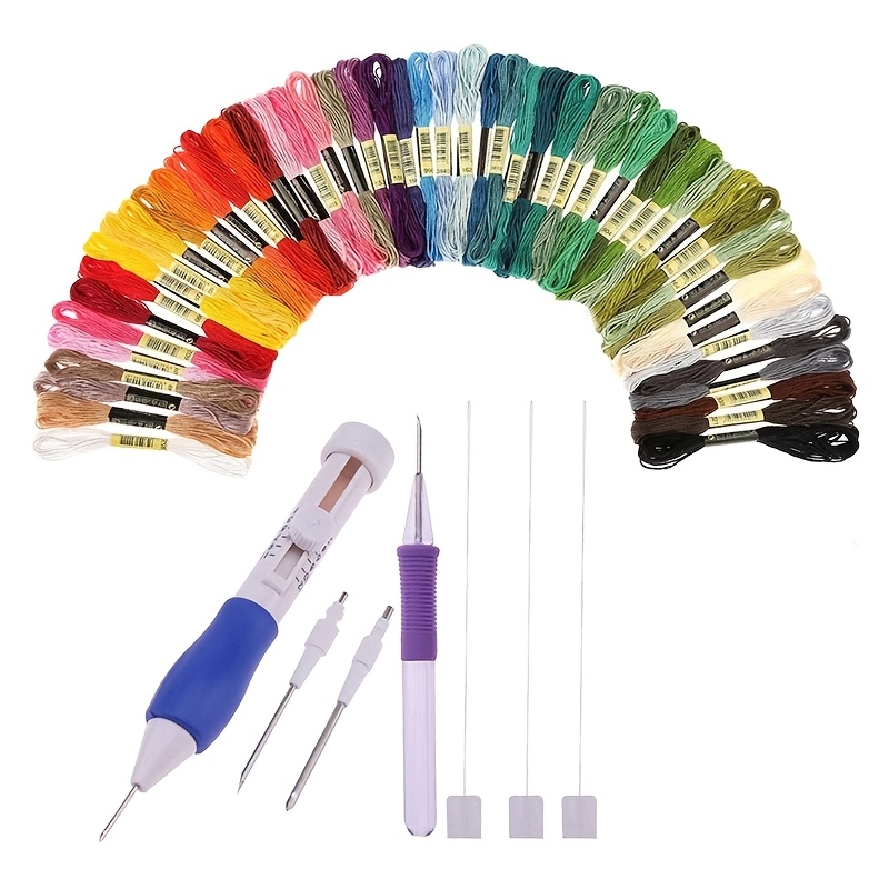 

3size:50 Colors Embroidery Thread/3 Needles 2 Craft Tool Punch Needle Set/ 50 Colors Embroidery Thread With 3 Needles 2 Craft Tool Punch Needle Set Embroidery Stitching Craft Tool For Diy Sewing