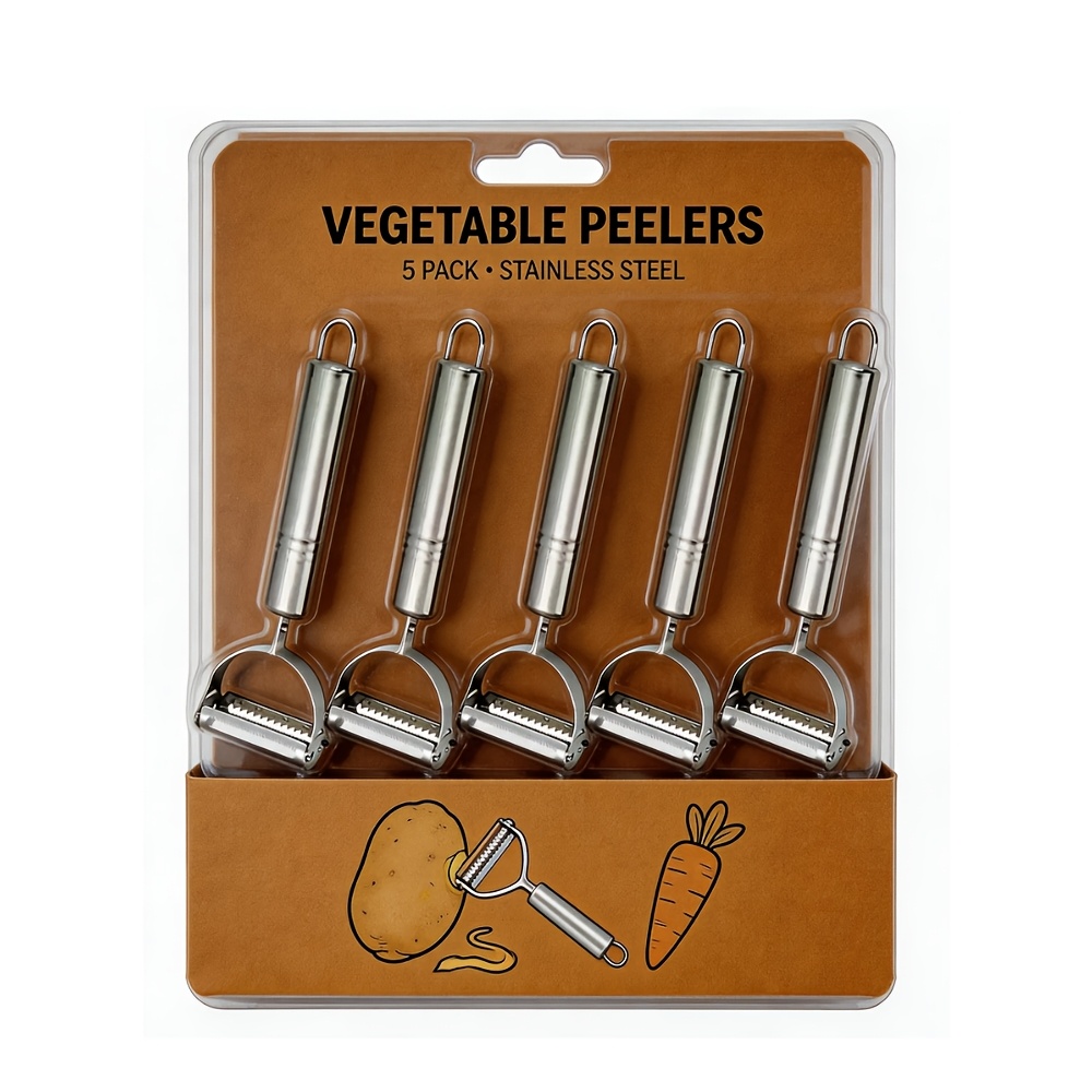 TEMU 5pcs Stainless Steel Peelers, Multifunctional Kitchen Fruit And Vegetable Peelers And Shredders, Universal Potato Peelers Fruit Slicers, Manual