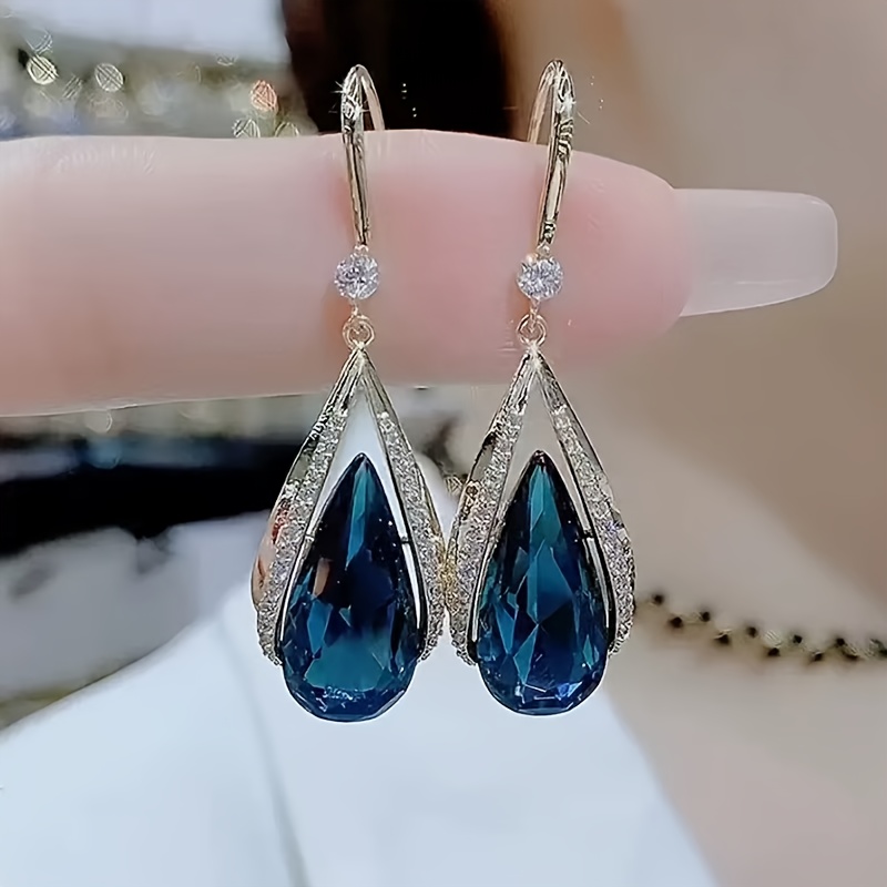 TEMU Un par de aretes de azul de lujo , elegantes y estilo ganchos suaves, un accesorio de oreja para mujer
