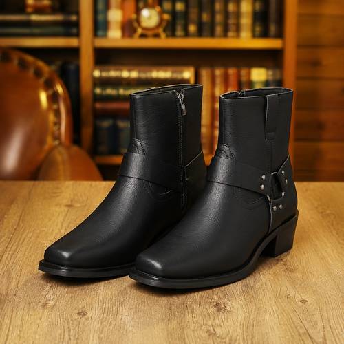 mens slip on boots set chelsea cowboy ankle anti slip rubber sole pu lining chunky heeled design for casual party wear boots