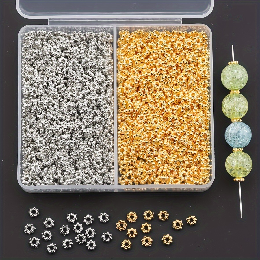 

500pcs Alloy Snowflake Spacer Beads Spacer Two-color Boxed Beaded Necklace Bracelet Spacer Beads Natural Stone Beads Etc Diy Making Material Accessories
