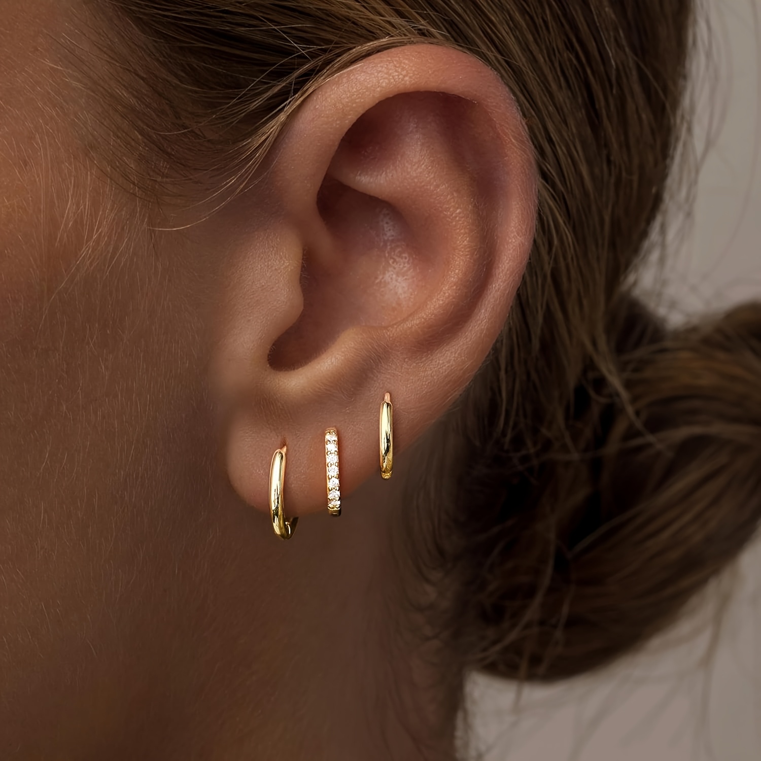 TEMU 3pcs Women' Steel Earring Set, Hypoallergenic Multi-layered Stackable Hoop Earrings, Exquisite Cute Mini Lightweight Cartilage Studs, Fashion