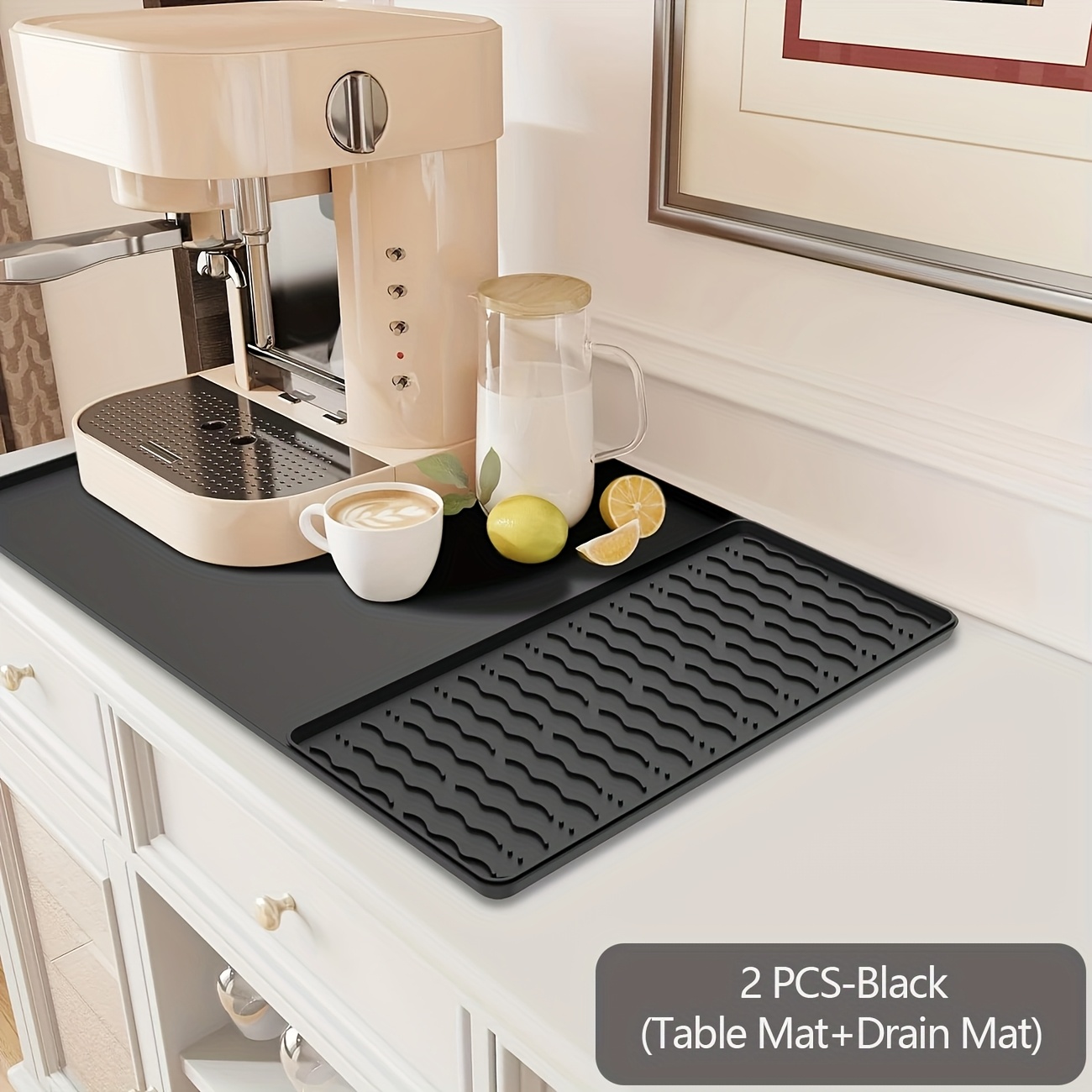 TEMU Tapis à café en silicone, 24x16 pouces, tapis de séchage de couverts détachable 2-en-1, accessoires de bar à café, convient aux machines à café,
