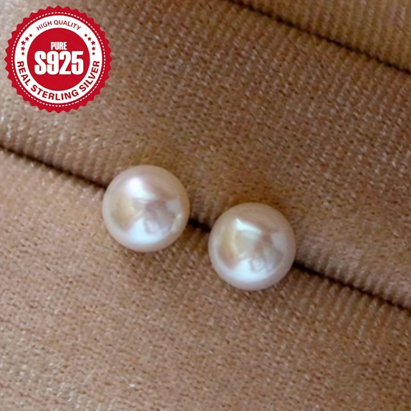 

S925 Sterling Silver Stud Earrings Minimalist Style Natural Freshwater Pearl Flat Bun Shaped Stud Earrings Mother's Day Gifts Daily Wearing Jewelry 0.9g