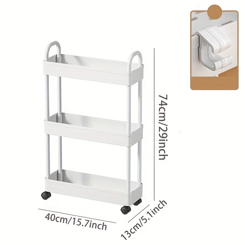 1pc Kitchen Storage Rack - Floor-standing Corner Organizer - Adjustable Refrigerator Side Shelf - Small Trolley Bathroom Storage Cart, Standing Shelf