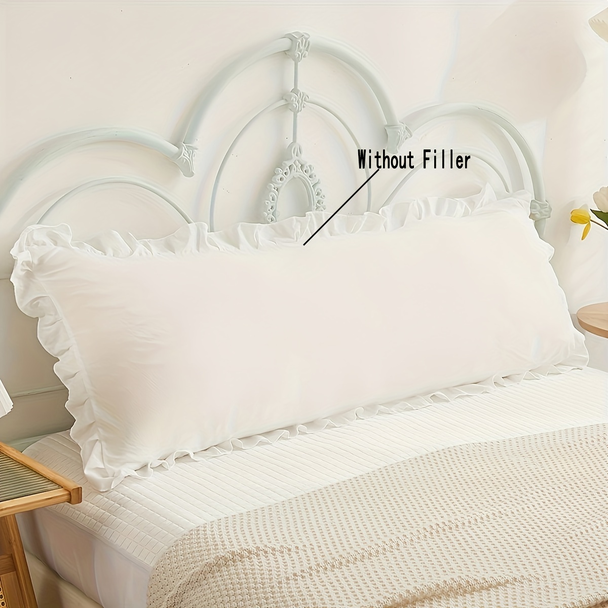 

1pc Solid Color Chemical Fiber Pillowcase With White Ruffle, Soft Cozy Long Pillow Cover With Envelope Closure, Suitable For Sofa Room Decorative Pillowcase, Bed Casual Pillowcase, 51 * 137cm