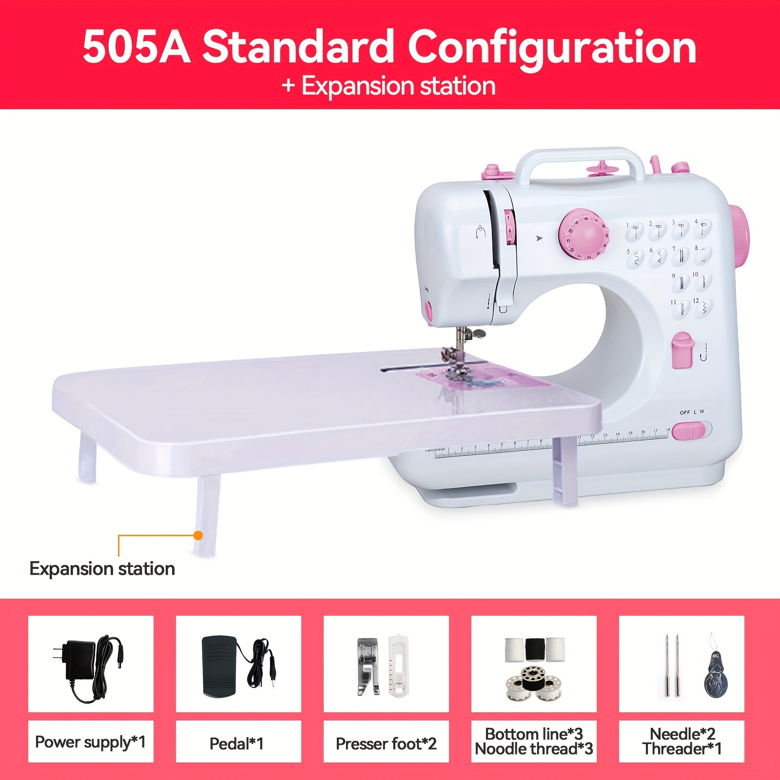 

12 Stitches Electric Sewing Machine Mini Household Sewing Machine + Extension Table Kits (pink, Purple Optional)