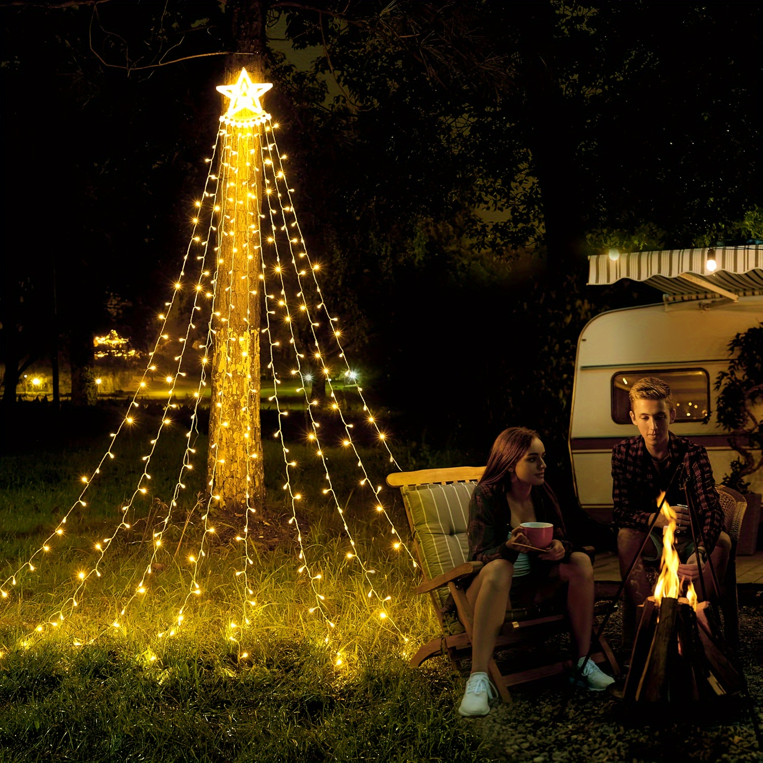 USB ile Çalışan LED Yıldız Şelale Işığı ve Uzaktan Kumanda - 8 Mod, Noel, Cadılar Bayramı & Tatil Dekoru için İdeal, İç/Dış Mekan Kullanımı