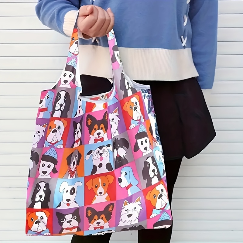 

Foldable Reusable Shopping Tote Bag, Polyester, Leak-proof, Multi-, With Dog Breed Print, For Supermarket, Travel, Outdoor Camping, Gym - Non-food Contact Rectangle Shoulder Carrier