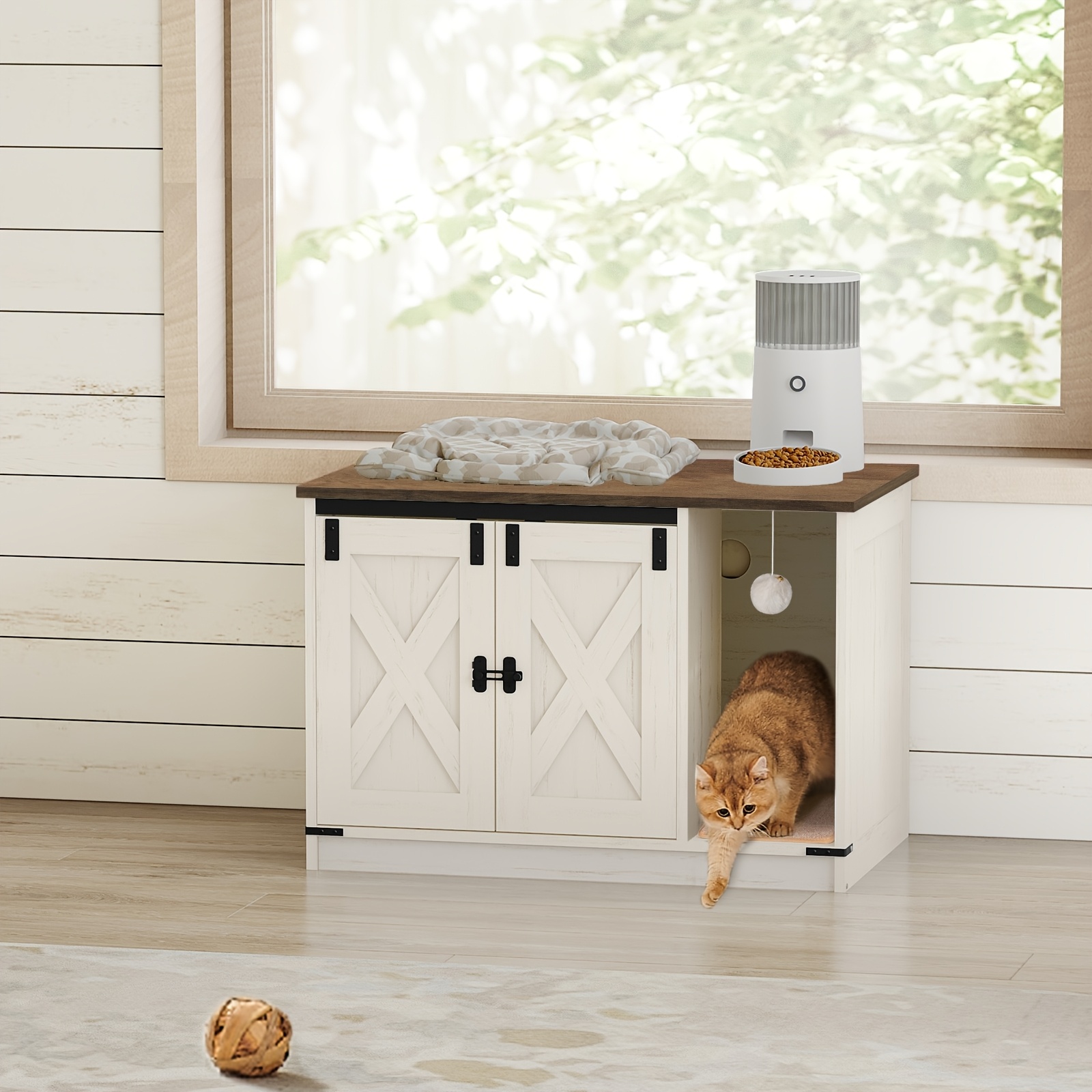 katzenkabinett mit rattantr, versteckte katzentoilette, boho-stil fr  haustiere katzentoilette, aufbewahrungsschrankbank - haustierbedarf - Temu