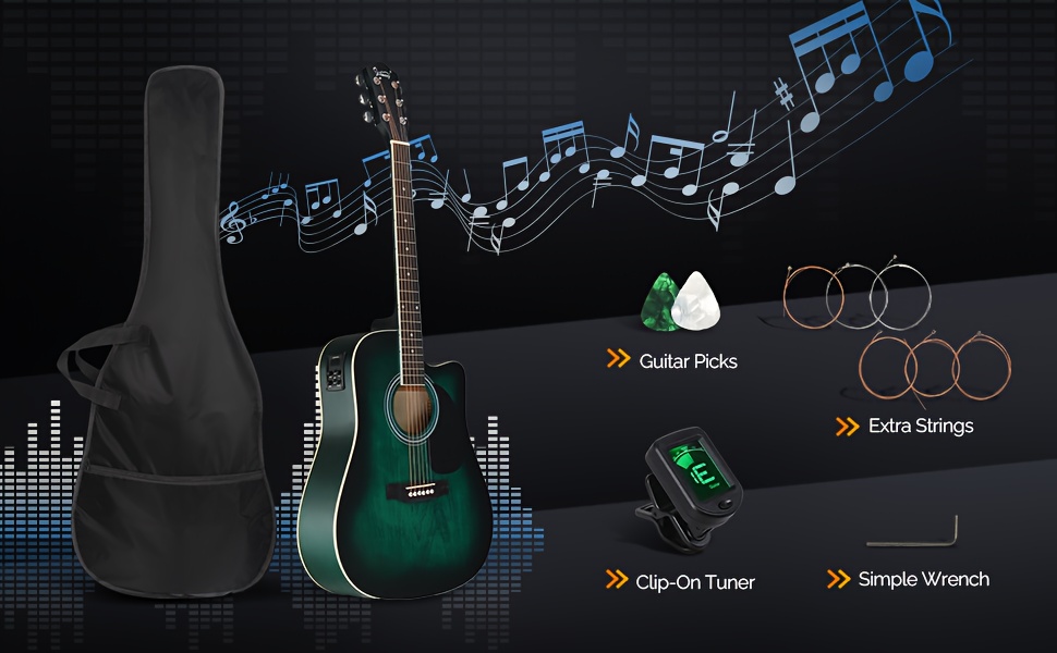 GLARRY Complete 6-String Acoustic Electric Guitar Starter Set, 41-Inch Cutaway Electric Acoustic Guitar with Built-In Tuner, Carrying Bag, Strap, Picks, Strings, Basswood Guitar
