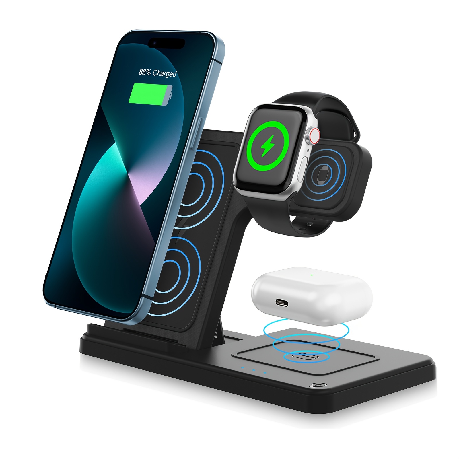 E-shop Magnetisches kabelloses Ladegerät, 3-in-1 15W faltbare kabellose Ladestation, Smarterwatch & Airpod 3 in 1 Magnetischer Ständer Dock, für iPhone