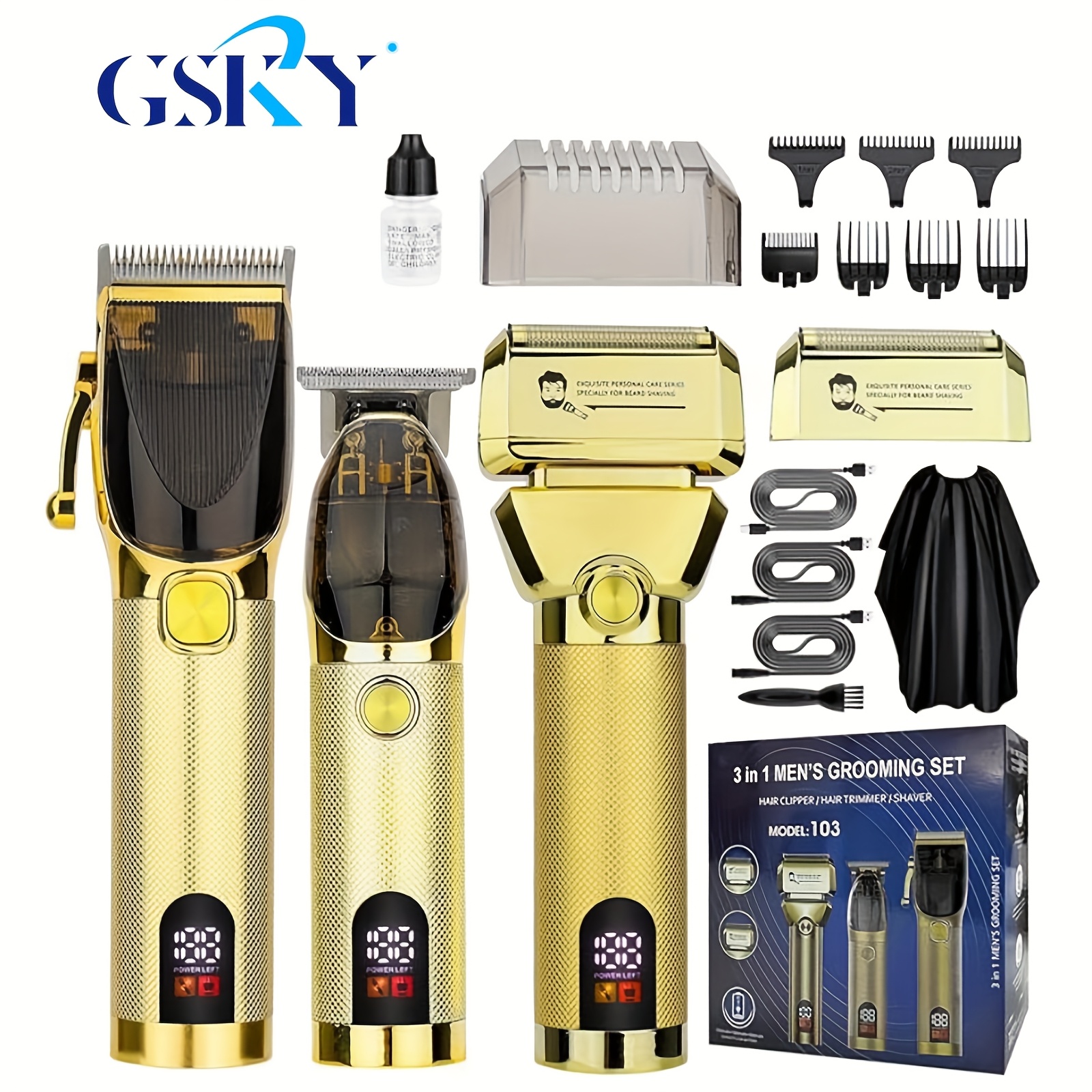 

Gsky Professional Men's Barber Clippers, Barber Clippers & Trimmer Set, Barber Clippers & Trimmers & Electric Shaving Set, Haircutting Sets, Rechargeable Men's Haircutters