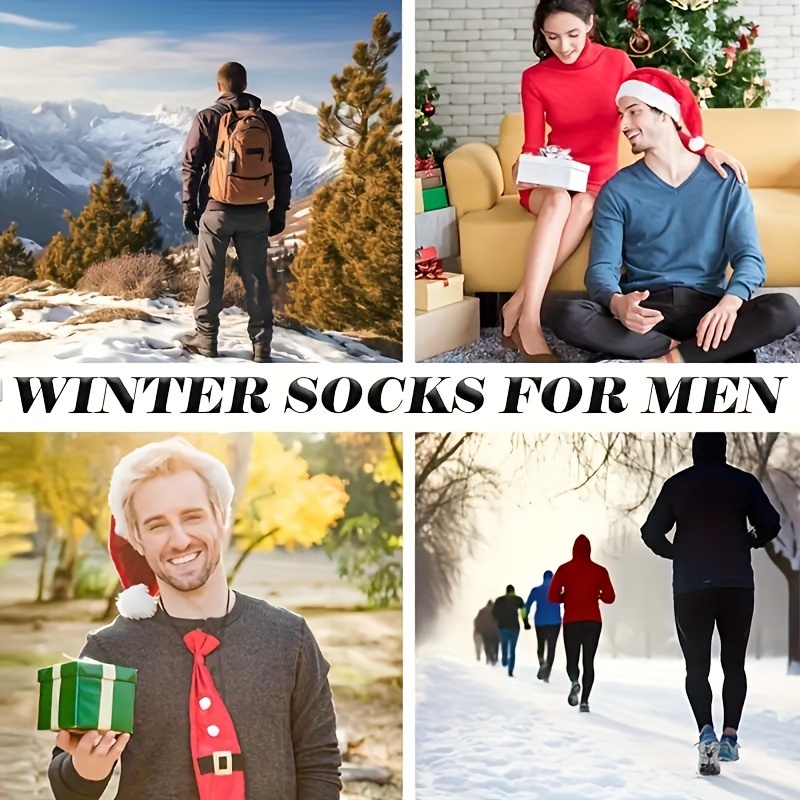 3 Pairs Men's Winter Warm Socks, Thick Towel Mid-Calf Socks, Anti-Cold Snow Boots Socks, Size 39-44, Polyester Blend, Elastic, Solid Color, Hand Wash or Dry Clean, Knitted Fabric