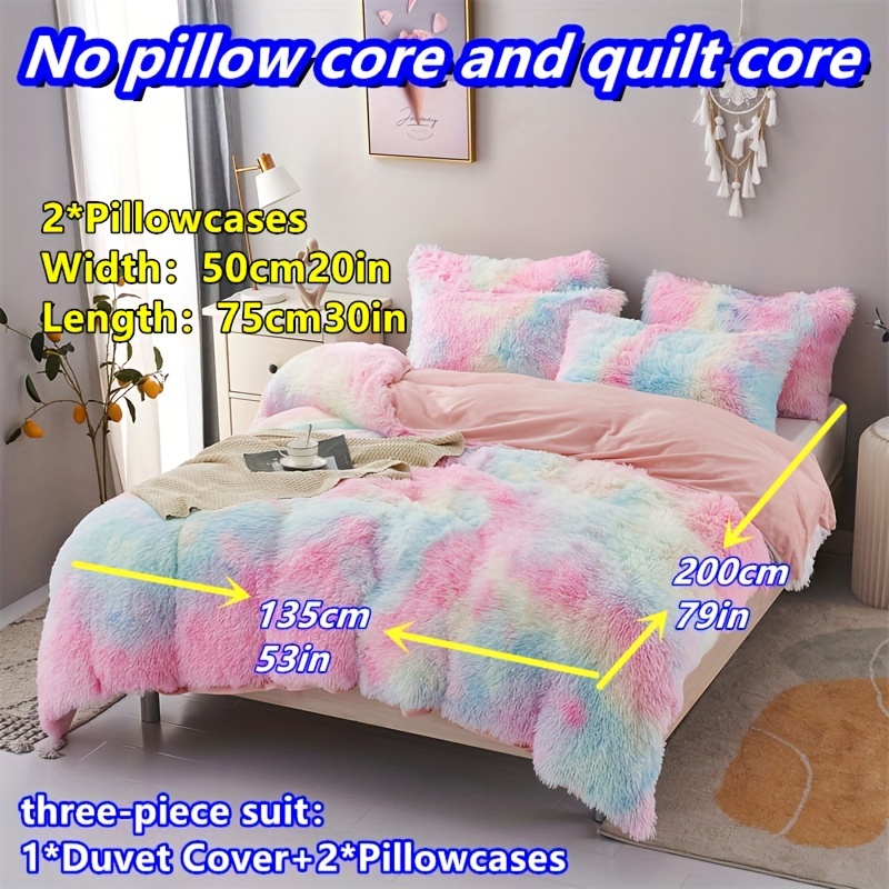 Image of 3pcs Long Plush Duvet Cover Set, 1 Duvet Cover + 2 Pillowcases. Winter Bedroom Home Essential Set